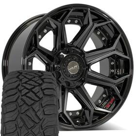4play Wheels 9512957 Single 4p80rf 22x10 Black And 285/45r22 At Tires Set 5x127 5x139.7