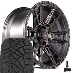 4play Wheels 9513416 4ps20 22x10 Black And 33x12.50r22 A/t Tires Tpms Set 6x5.3 6x5.5