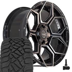 4play Wheels 9513418 4ps26 22x10 Black And 33x12.50r22 A/t Tires Tpms Set 6x135 6x139.7