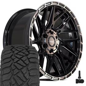 4play Wheels 9513420 4ps28 22x10 Black And 33x12.50r22 A/t Tires Tpms Set 6x135 6x139.7
