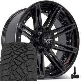 4play Wheels 9513436 4p08 22x10 Black And 33x12.5x22 At Tires Tpms Set 5 5x127 5x139.7