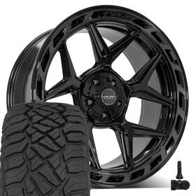 4play Wheels 9513437 4p55 22x10 Black And 33x12.5x22 At Tires Tpms Set 5 5x127 5x139.7
