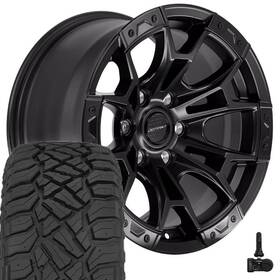 Defiant Wheels 9513329 Df04 17x9 Black And 33x12.50r17 A/t Tires Tpms Set 6x135 12et