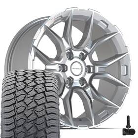 Defiant Wheels 9516645 Df18c Silver 20x9 275/55r20 At2 Tires And Tpms Fit Ford Lincoln