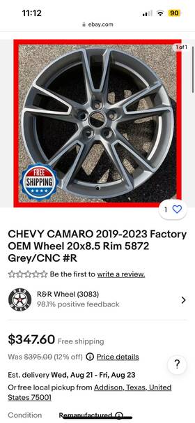 F019201121 Factory Style Wheels F019201021 23/f019201121 43 20 Inch Gunmetal With Tires Fits Chevy Camaro