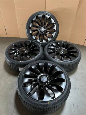 Factory Style Wheels Rt16219065 25/rt16210565 38 21 Inch Satin Black Staggered Set Of 4 With Tires Fits Tesla Model Y Or 3