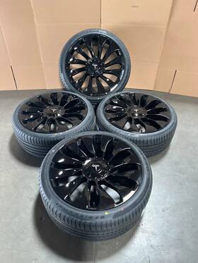 Factory Style Wheels Rt17219065 25/rt17210565 38 21 Inch Gloss Black Staggered Set Of 4 With Tires Fits Tesla Model Y Or 3