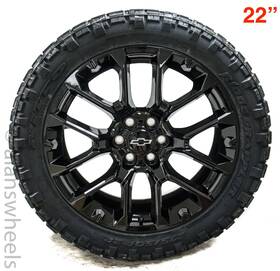 84802386 Gm 4 New Chevy Silverado Tahoe Oem Gloss Black 22 Inch Wheels Rims Tires Lugs Tpms Srv