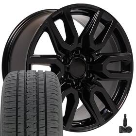9510208 Oe Wheel Distributors 20 Inch Black 5914 Rims 275/55-20 Bridgestonetires And Tpms Fits Silverado Sierra At4