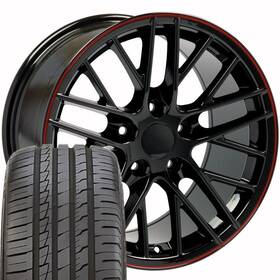 Oe Wheels 9508433 5402 Black With Red Stripe 18 Inch Rims And Tires Set Fit C4 Corvette Camaro