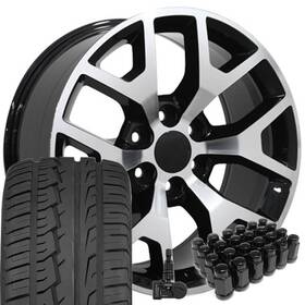 9508960 Oe Wheels 5656 Machined Black 22x9 Rims And 285/45 Tires Tpms Set Fit Sierra Silverado