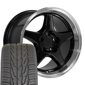 Oe Wheels 9509461 Black 17x9.5 And 17x11 Rims Tires Set Fit C4 Corvette Zr1 Style