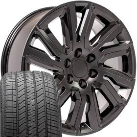 Oe Wheels 9509774 Satin Black 22 Inch Rims And Bridgestone Tires Fits Gmc Chevy High Country Cv39