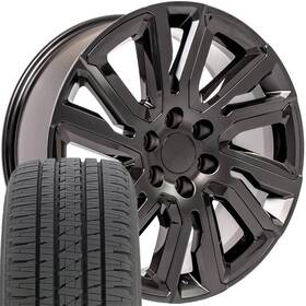 Oe Wheels 9509788 5901 Satin Black And Chrome 22 Inch Rim Bridgestone Tires Set Fit Sierra Silverado
