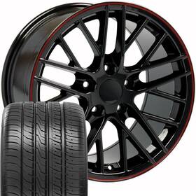 Oe Wheels 9510760 5402 Black And Red 18 Inch Rims Tire Set Fit Camaro C4 Corvette - C6 Zr1
