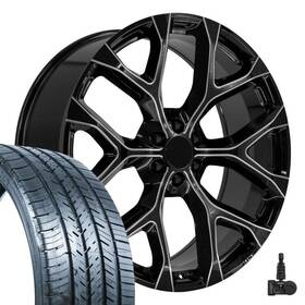 9512231 Oe Wheels 5904 Black Milled 26in Snowflake 295/30 Tires Tpms Fit Gmc Chevy Cadillac