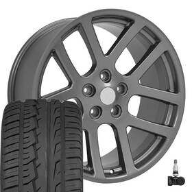 9512374 Oe Wheels 22x10 Gunmetal 2223 And 285/45 Tires Tpms Set Fit Dodge Ram Srt10 Laramie