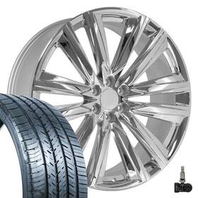 9512387 Oe Wheels Set Of 4 26 Inch Chrome 4869 Rims Tires And Tpms Fits Escalade Sierra Yukon
