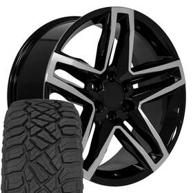 Oe Wheels 9512996 Cv34 22x9 Black Llc And 285/45r22 At Tires Set 6x139.7 26et