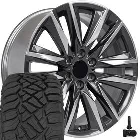 Oe Wheels 9513100 Ca91 22x9 Gunmetal And 285/45r22 A/t Tires Tpms Set 6x139.7 28et