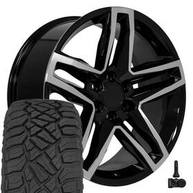 Oe Wheels 9513115 Llc Cv34 22x9 Black And 285/45r22 At Tires Tpms Set 6x139.7 26et