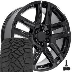 Oe Wheels 9513135 Cv63 22x9 Black And 285/45r22 At Tires Tpms Set 6x139.7 28et