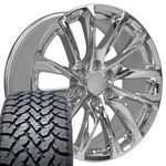 Oe Wheels CA90 22X9 Chrome Rims & 285/45R22 A/t Tires Set 6X139.7 +28ET. Fixed Price $2360.00.