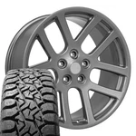 22X10 Gunmetal 2223 Oe Wheels & 33X12.5R22 R/t Tires Set 5X139.7. Fixed Price $2321.00.