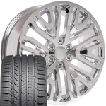 22X9 Wheels/goodyear Tires Fit Chevy Silverado High Country Chrome W1X. Fixed Price $2448.00.