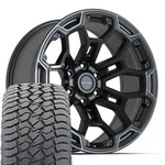 DF03 20X9 Black Defiant Rims & 275/55R20 AT2 Tires Set Fits Sierra Yukon. Fixed Price $2098.00.