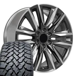 22X9 Gunmetal 4869 Oe Wheels & 285/45R22 At Tires Set 6X139.7. Fixed Price $2212.00.