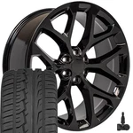 24 Inch Gloss Black Snowflake Rims, Tires & Tpms Set Fits Silverado Tahoe CK156. Fixed Price $2298.00.