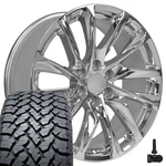 Oe Wheels CA90 20X9 Chrome Rims, 275/55R20 A/t Tires & Tpms Set 6X139.7 +28ET. Fixed Price $2305.00.
