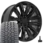 Oe Wheels CA91 20X9 Black Rims, 275/55R20 AT2 Tires & Tpms Set 6X139.7 28ET. Fixed Price $1869.00.